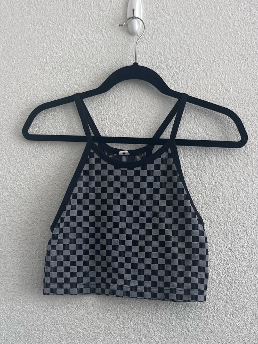 Kohl's Black and Gray Checkerboard Halter Crop Top
